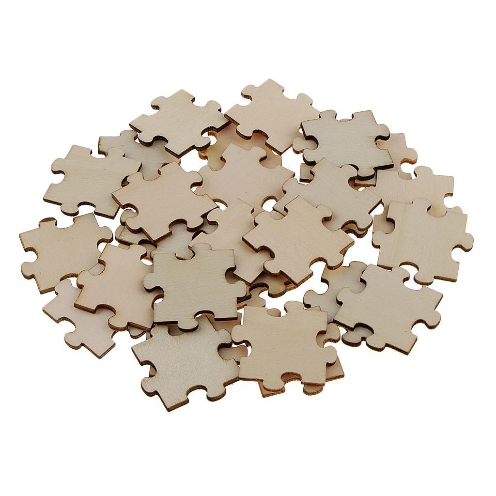 50 Pieces Wood Blank Puzzle, Wood Pieces Cutout, Unpainted, 40x40mm for Handmade Rustic Wedding Guest Book Puzzle, Numbered Blank Puzzle Pieces
